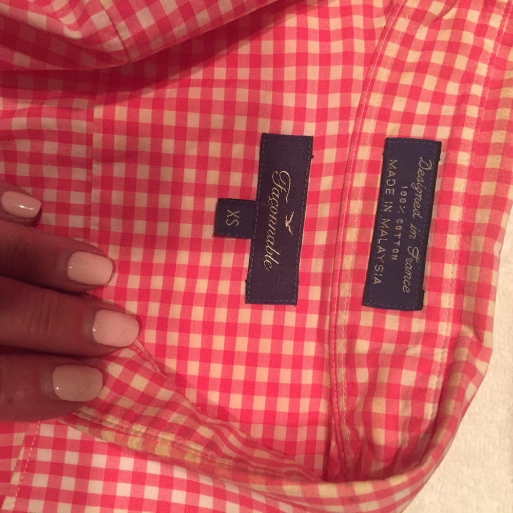 Facconable Pink Gingham Button Down S - image 4